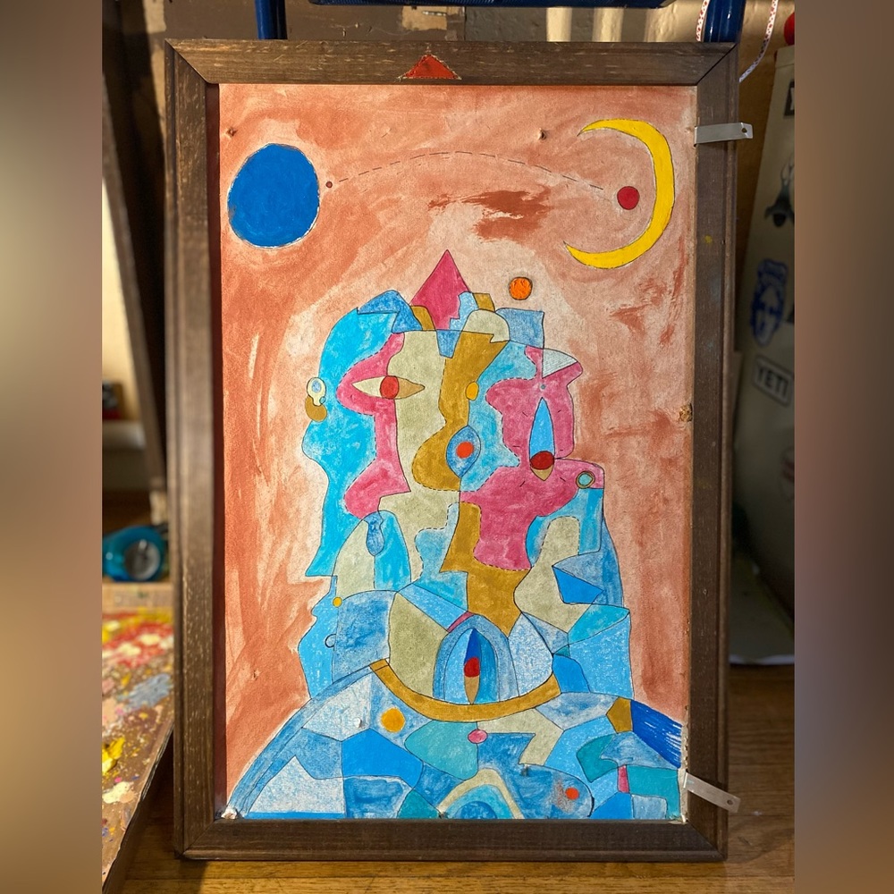 Original abstract portrait on found materials